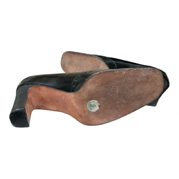 Vintage Anne Klein Black All Leather Wingtip Oxford Pumps Square Toe Italy 6 - Picture 8 of 16